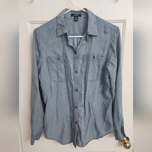Chaps Blue Striped Lyocell Button-Down Shirt